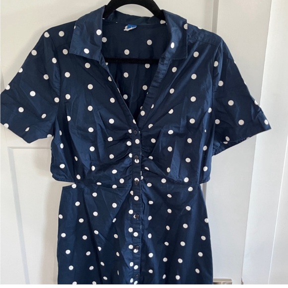 Old Navy Womens Size Medium Blue White Stripe Cutout Midi Button Shirt Dress NWT - Picture 4 of 10